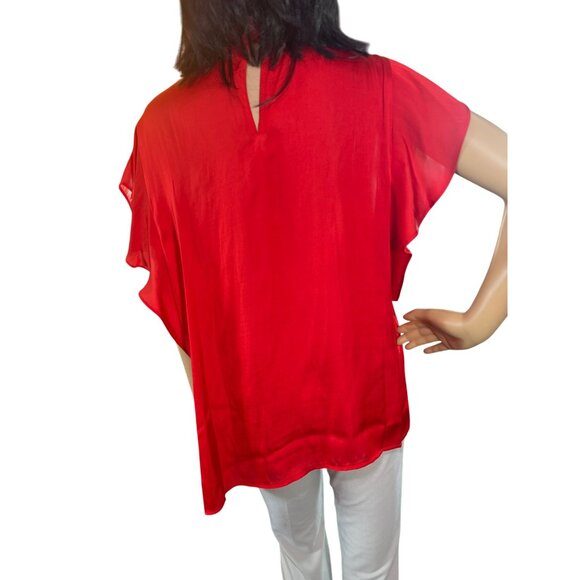Worthington Keyhole Neck Flutter Sleeve‎ Satin Blouse in Red Size XXL NWT - Picture 7 of 7